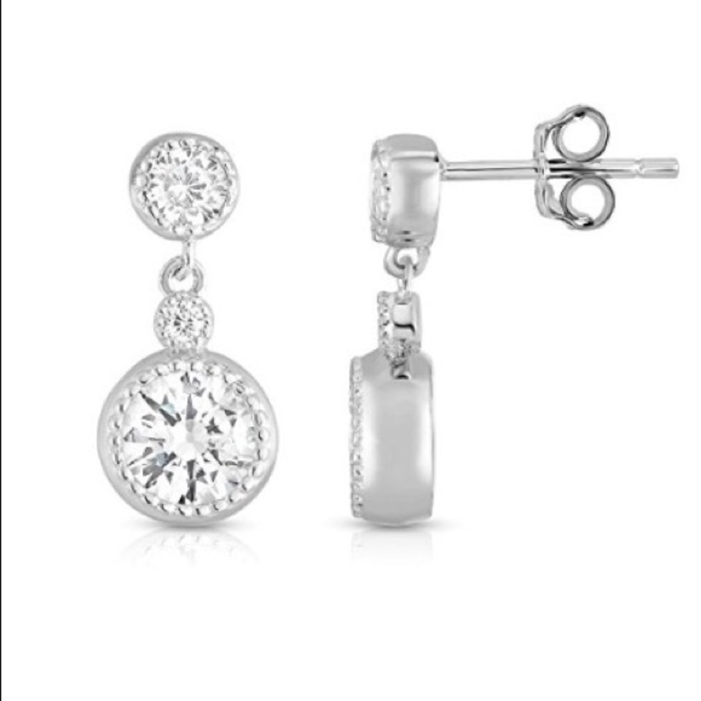 Sterling Silver  .925 Drop Earnings CZ with pouch